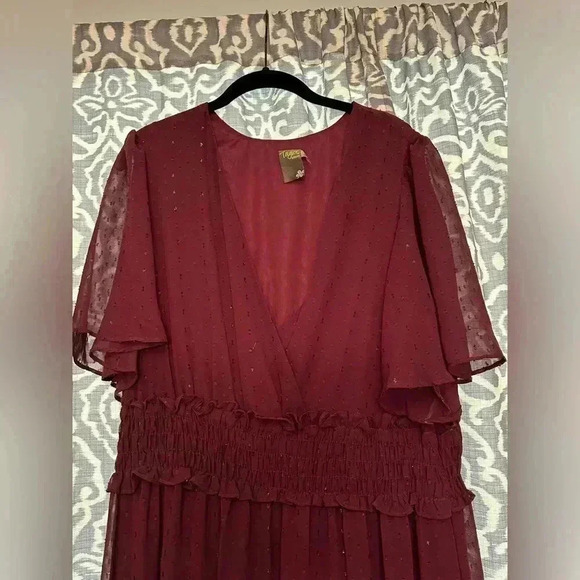 New Taylor Smocked Waist Dark Red Maxi Dress Size 14W - Picture 4 of 7